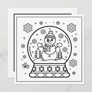 Festive Christmas coloring snowman snow globe Holiday Card