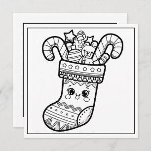 Festive Christmas coloring stocking Holiday Card