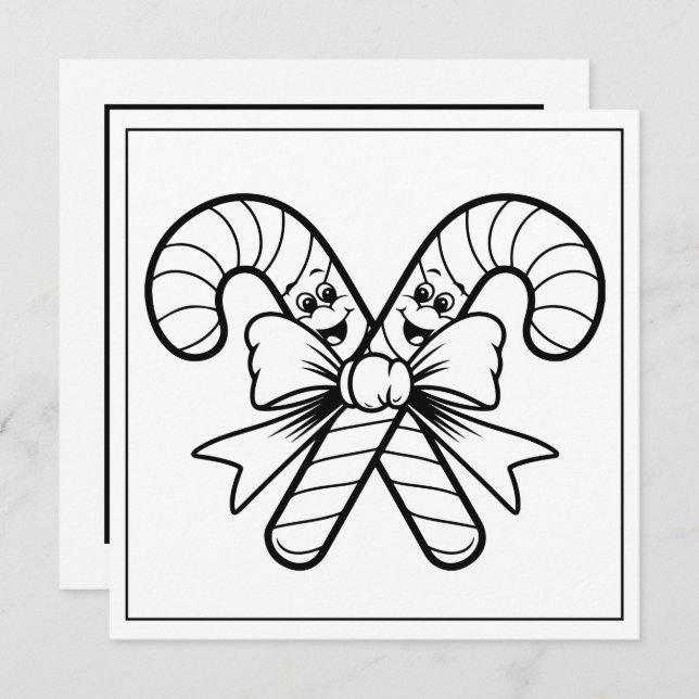 Festive Christmas colouring candy cane Holiday Card (Front/Back)