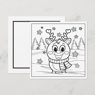 Festive Christmas colouring reindeer  Holiday Card