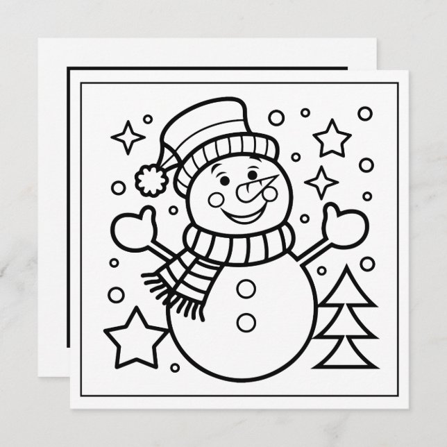 Festive Christmas colouring snowman  Holiday Card (Front/Back)