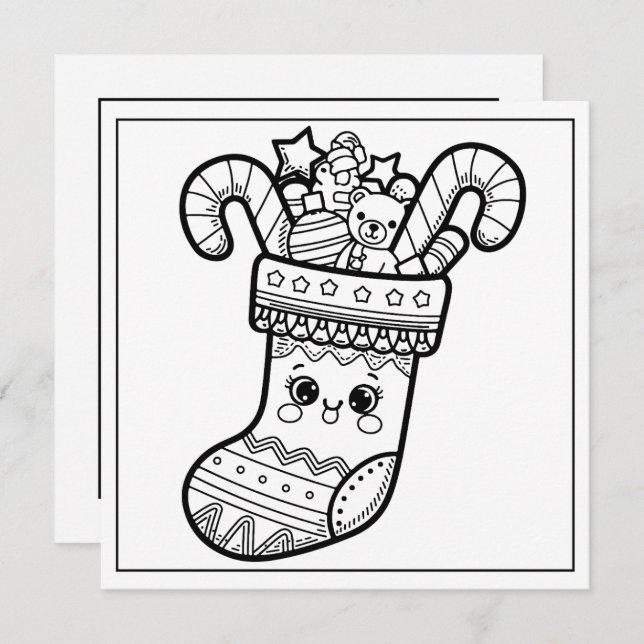 Festive Christmas colouring stocking  Holiday Card (Front/Back)