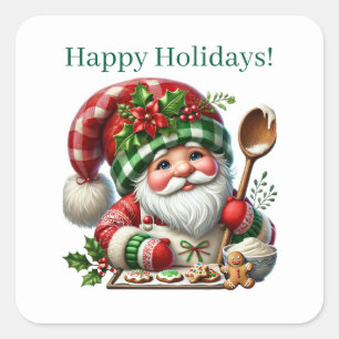Festive Christmas cookie baking party gnome  Square Sticker