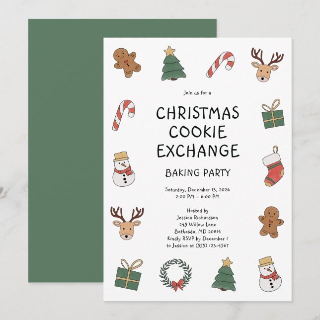 Festive Christmas Cookie Exchange Baking Party Invitation (Front/Back)