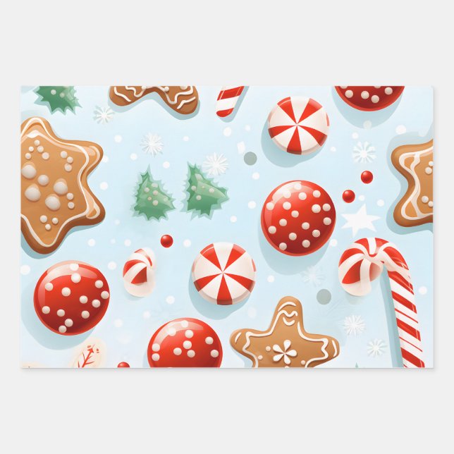 Festive Christmas Cookies & Candies Wrapping Paper Sheet (Front)