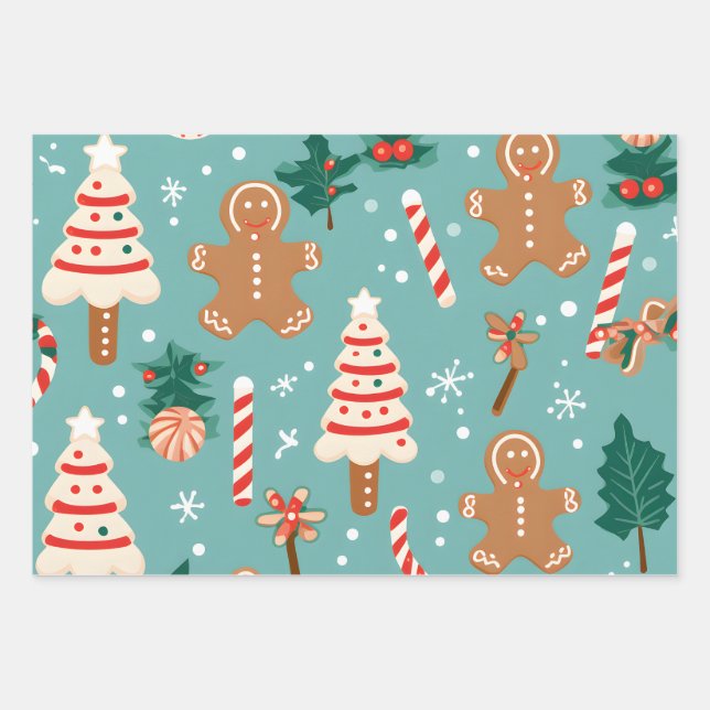 Festive Christmas Cookies & Candies  Wrapping Paper Sheet (Front)