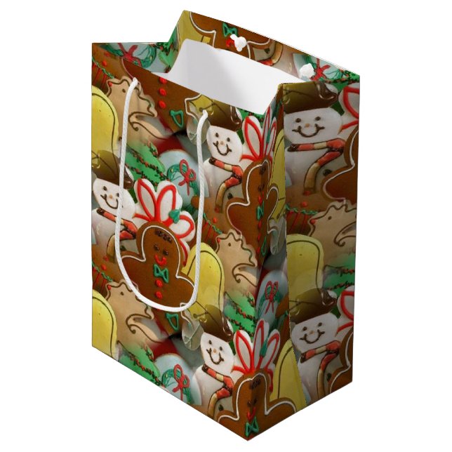 Festive Christmas Cookies Pattern Medium Gift Bag (Front Angled)