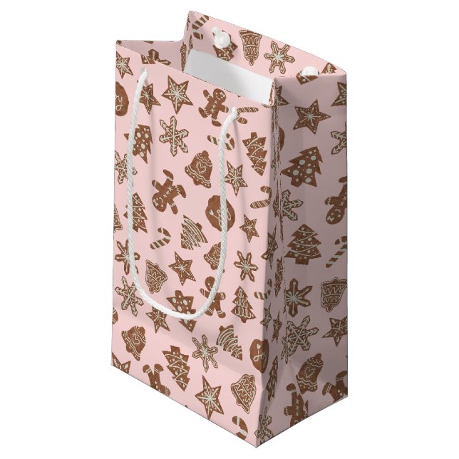 Festive Christmas Cookies Pink Small Gift Bag (Front Angled)