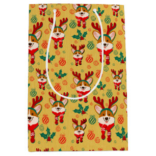 Festive Christmas Corgi Dog Medium Gift Bag