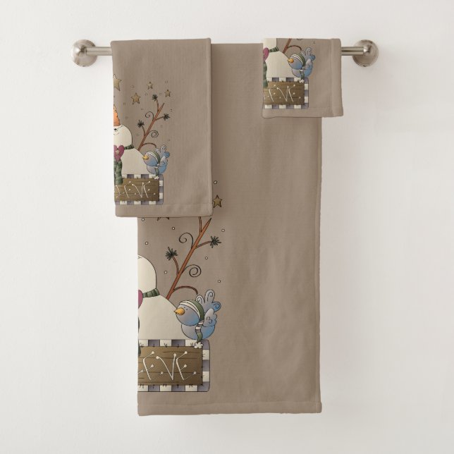 Festive Christmas Country Believe snowman Bath Towel Set (Insitu)