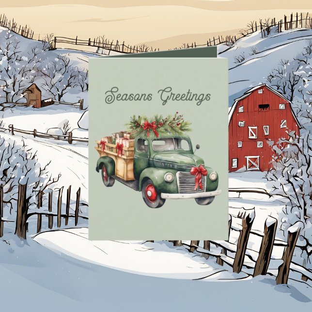 Festive Christmas Country truck add message Holiday Card (Creator Uploaded)
