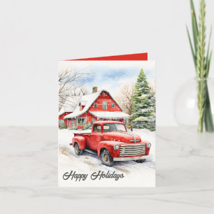 Festive Christmas Country truck scene add message Holiday Card