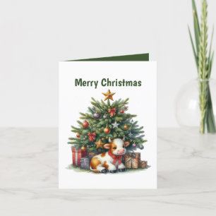 Festive Christmas cow customisable Holiday Card