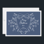 Festive Christmas crest line art mistletoe blue Holiday Card<br><div class="desc">Send warm holiday wishes to your family and friends, and spread holiday cheer with this elegant Christmas greeting card featuring a white line art mistletoe design framing a modern and stylish crest. The classy dusty blue background adds a festive and joyful touch, while the customisable crest allows you to add...</div>