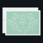 Festive Christmas crest line art mistletoe mint Holiday Card<br><div class="desc">Send warm holiday wishes to your family and friends, and spread holiday cheer with this elegant Christmas greeting card featuring a white line art mistletoe design framing a modern and stylish crest. The modern mint background adds a festive and joyful touch, while the customisable crest allows you to add a...</div>