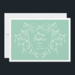 Festive Christmas crest line art mistletoe mint Holiday Card<br><div class="desc">Send warm holiday wishes to your family and friends, and spread holiday cheer with this elegant Christmas greeting card featuring a white line art mistletoe design framing a modern and stylish crest. The modern mint background adds a festive and joyful touch, while the customisable crest allows you to add a...</div>