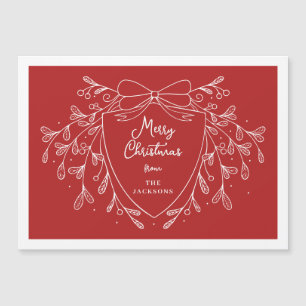 Festive Christmas crest red line art mistletoe Magnetic Invitation