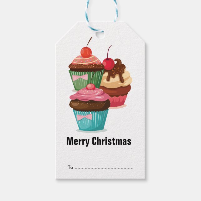 Festive Christmas Cupcakes Holiday Gift Tags (Front)