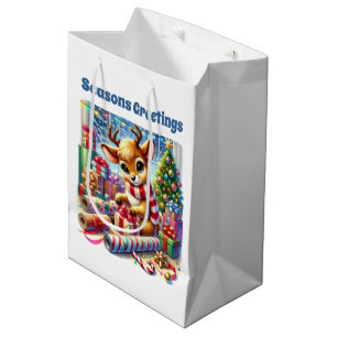 Festive Christmas customizable wrapping reindeer  Medium Gift Bag