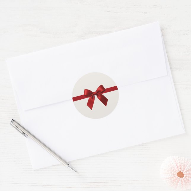 FESTIVE CHRISTMAS cute elegant red ribbon bow Classic Round Sticker (Envelope)