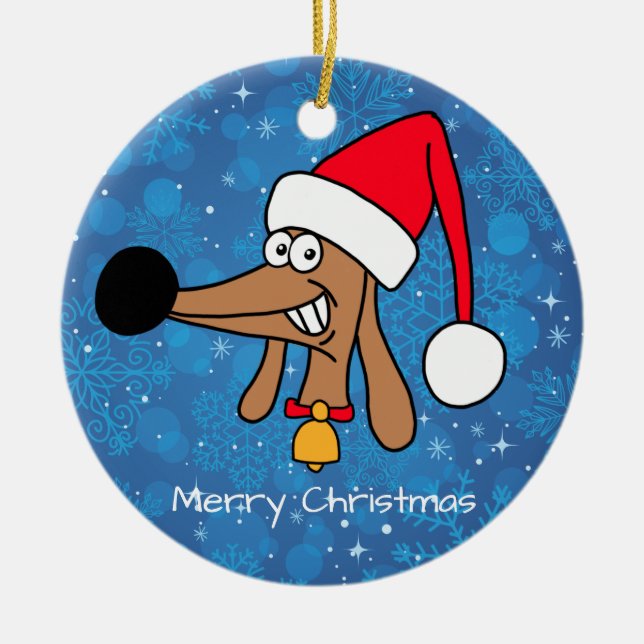 Festive Christmas Dachshund Dog Ceramic Tree Decoration (Front)