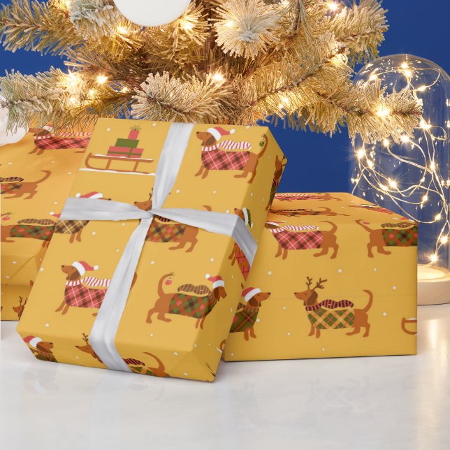 Festive Christmas Dachshund Sled Wrapping Paper (Holidays)
