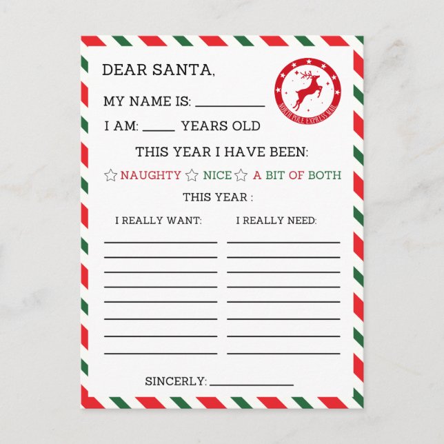 Festive Christmas dear Santa letter  Holiday Postcard (Front)