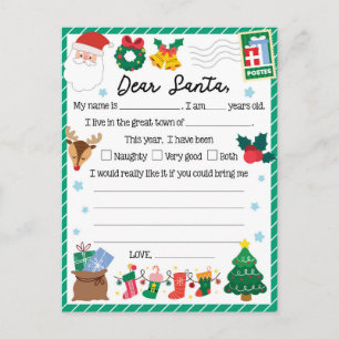 Festive Christmas dear Santa letter Holiday Postcard