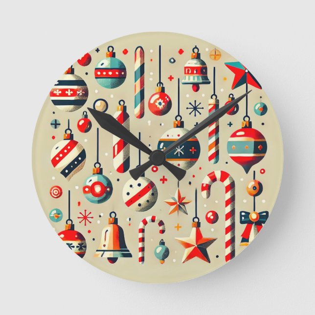 Festive Christmas Decorations with Ornaments Round Clock (Front)