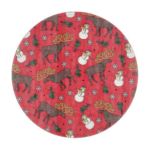 Festive Christmas Deer: Snowman Pattern Cutting Board