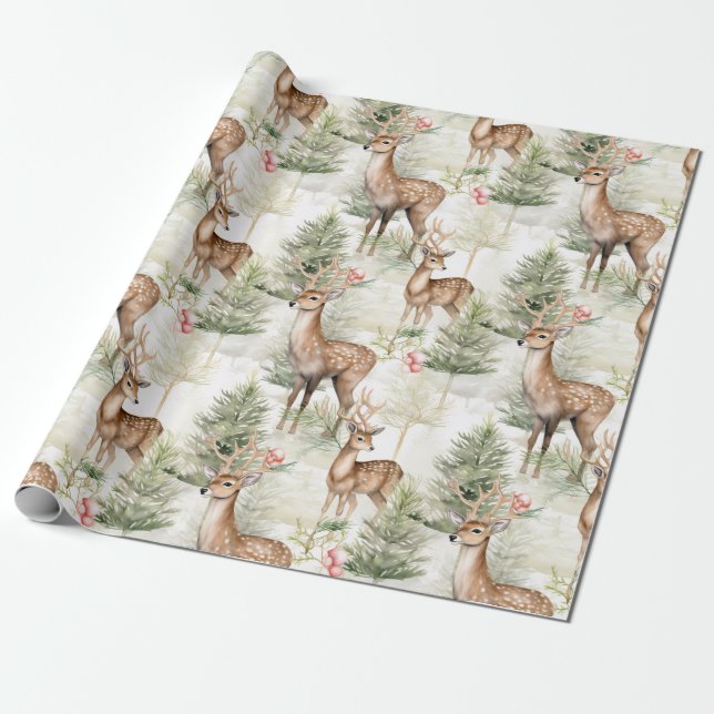 Festive Christmas Deer Wrapping Paper (Unrolled)