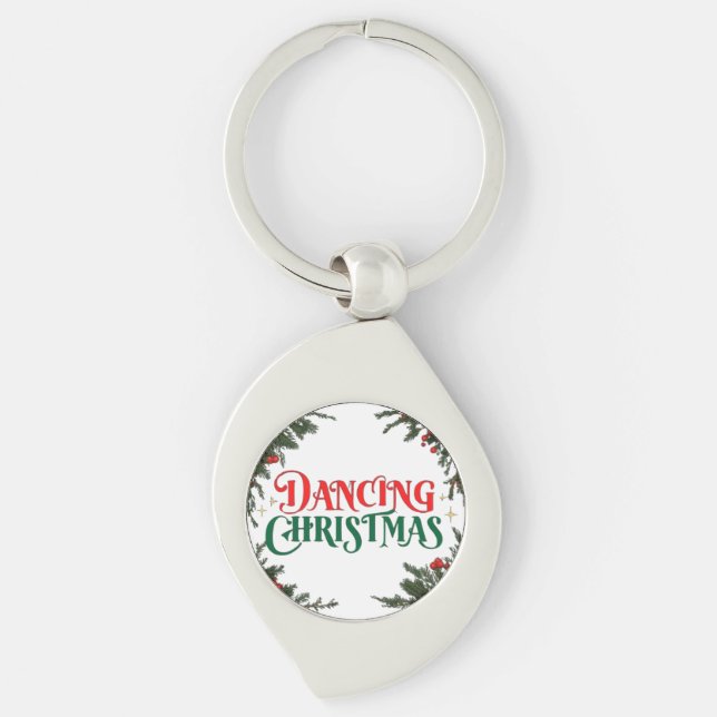 Festive Christmas Design - Dancing Christmas Cheer Key Ring (Front)