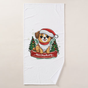 Festive Christmas Dog Design Holiday Pet Apparel Bath Towel