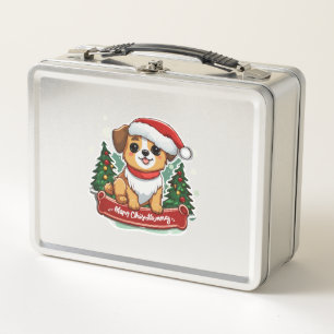 Festive Christmas Dog Design Holiday Pet Apparel Metal Lunch Box