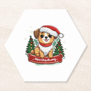 Festive Christmas Dog Design Holiday Pet Apparel Paper Coaster