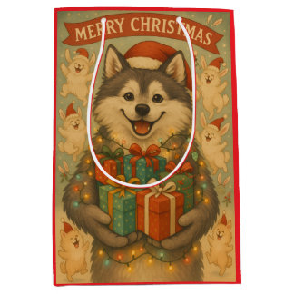 "Festive Christmas Dog" Medium Gift Bag