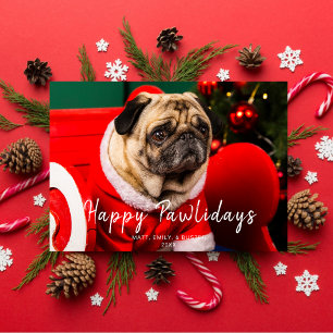 Festive Christmas Dog Photo Happy Pawlidays Green Holiday Card