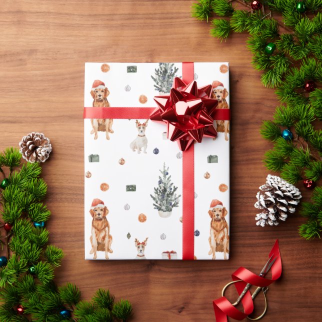 Festive Christmas Dogs 2 Wrapping Paper (Holiday Gift)