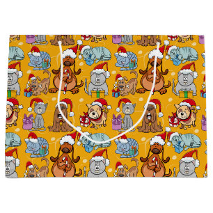 Festive Christmas Dogs and Cats  Large Gift Bag
