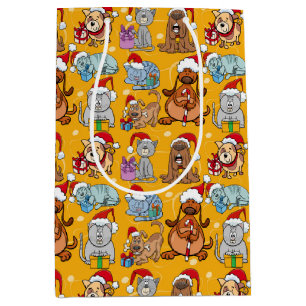 Festive Christmas Dogs and Cats  Medium Gift Bag