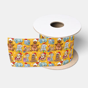 Festive Christmas Dogs and Cats Satin Ribbon