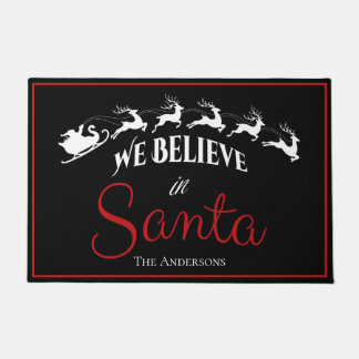 Festive Christmas Doormat black with red border