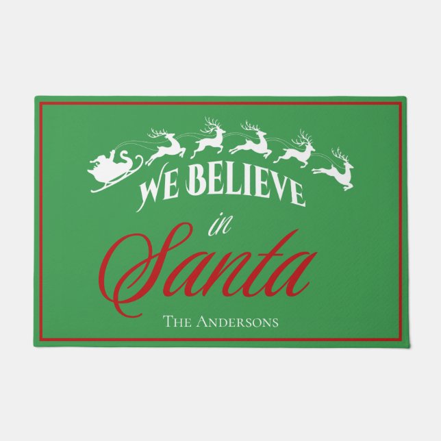 Festive Christmas Doormat Green with red border (Front)