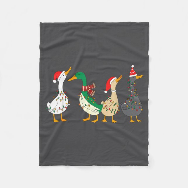 Festive Christmas Ducks Decorative Xmas Lights San Fleece Blanket (Front)
