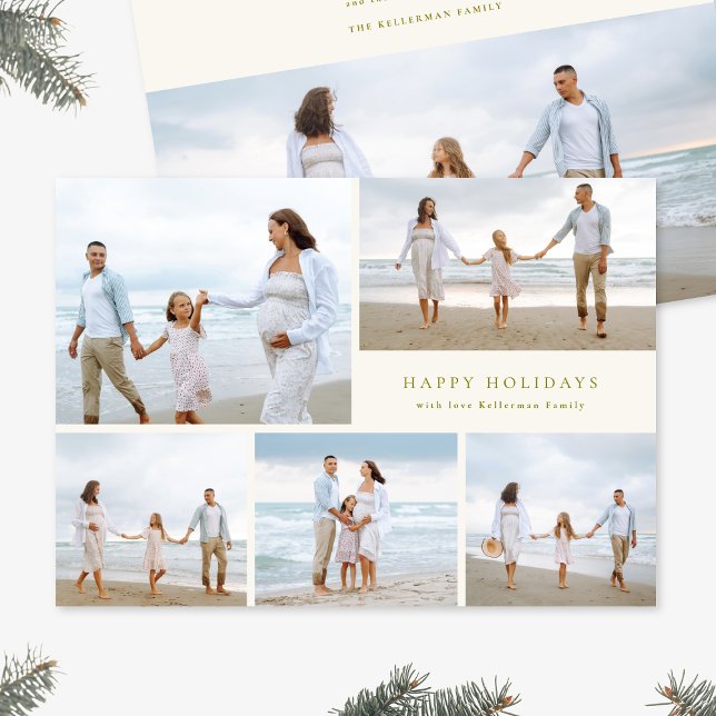 Festive Christmas Elegant Colorful Five Photo Holiday Card (Creator Uploaded)