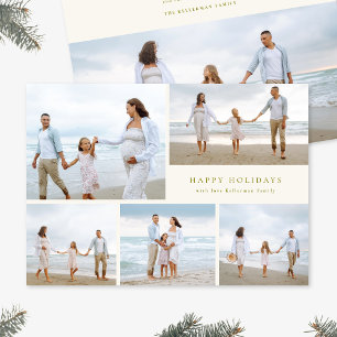 Festive Christmas Elegant Colourful Five Photo Holiday Card
