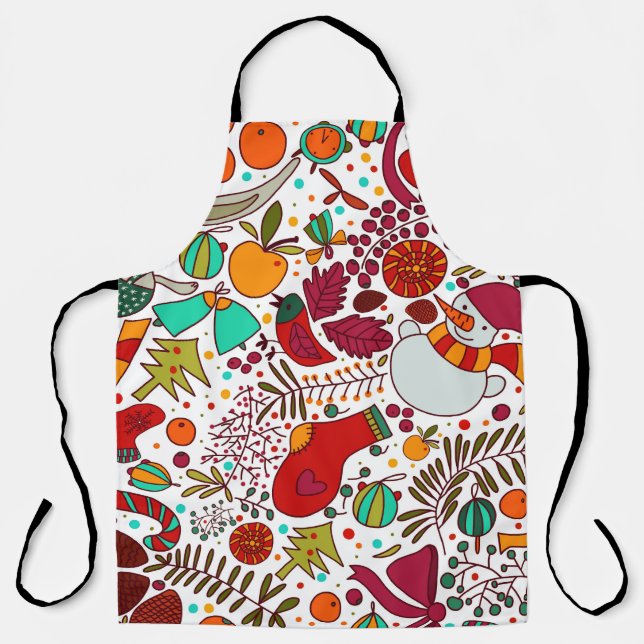 Festive Christmas Elements Seamless Design Apron (Front)