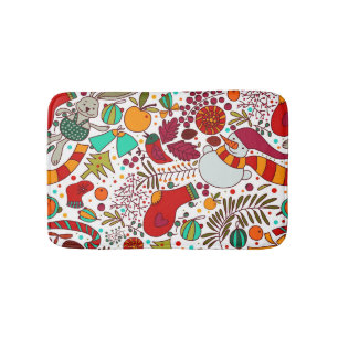 Festive Christmas Elements Seamless Design Bath Mat