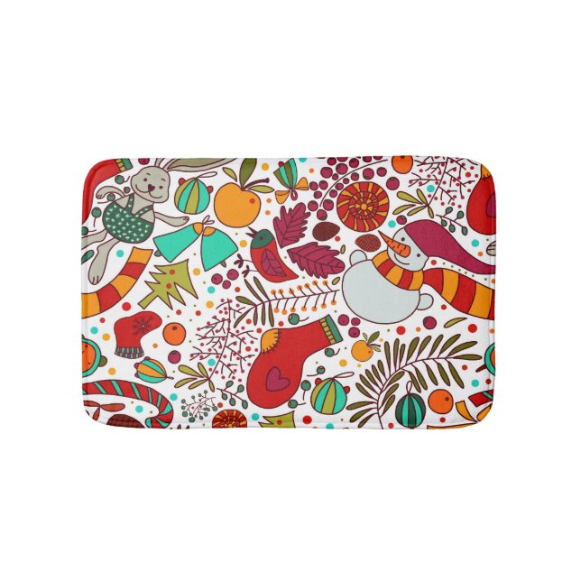 Festive Christmas Elements Seamless Design Bath Mat (Front)