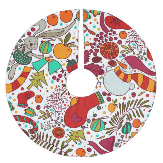 Festive Christmas Elements Seamless Design Brushed Polyester Tree Skirt